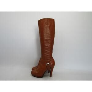 Michel Perry Womens Size 37 EUR Brown Leather Zip Platform Heeled 16" Shaf Boots